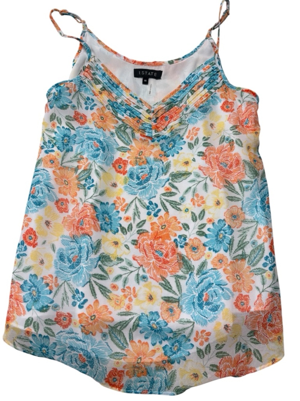 1.STATE Floral Pintucked V-Neck Camisole Tank Top XS Boho Summer Blouse
